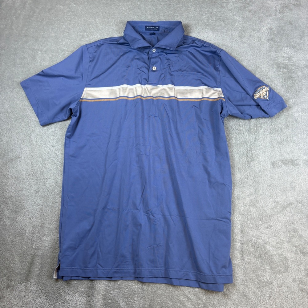 Peter Millar Shirt Mens XL Crown Crafted‎ Stripe Performance Polo Blue Golf Logo